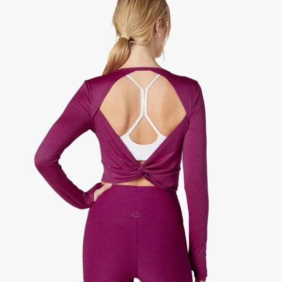 NWT Beyond Yoga Featherweight Sunrise Cropped Pullover Magenta Heather Size XL - Picture 2 of 8